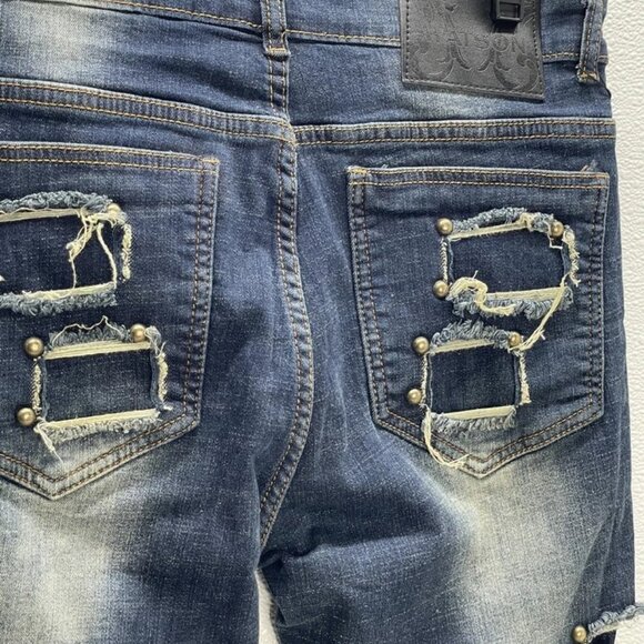 Watson Men's Stacked Studded Jeans Blue Size 34 | Designer Denim - Picture 2 of 7